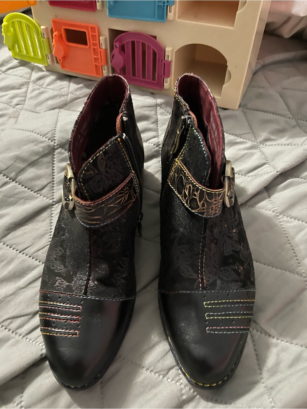Black Women's Ankle Boots with Decorative Buckle